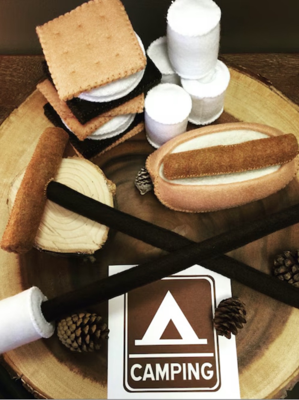Plush Camping Play Food Set - Marshmallows, Hot Dog, S'mores